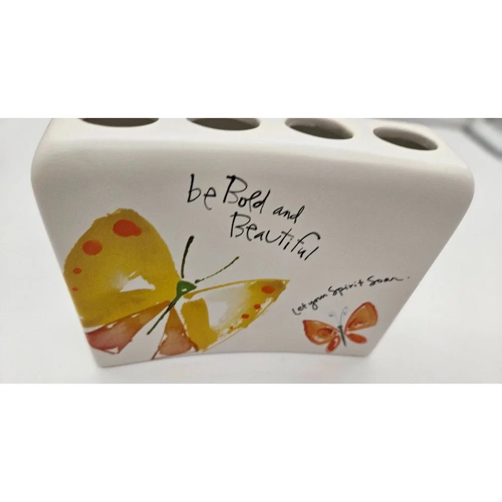 Creative Bath Products Flutterby‎ Toothbrush Holder White Yellow Butterfly